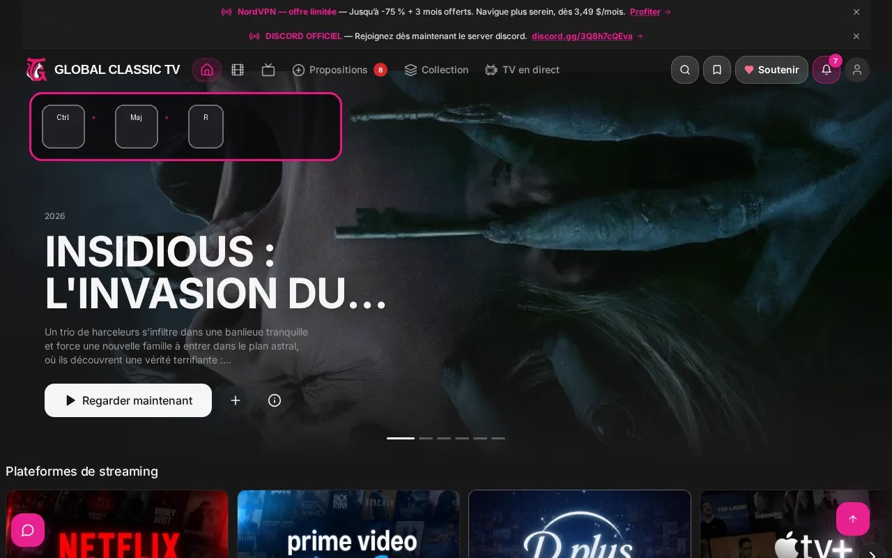 globalclassictv.com rechargé avec Ctrl + Maj + R