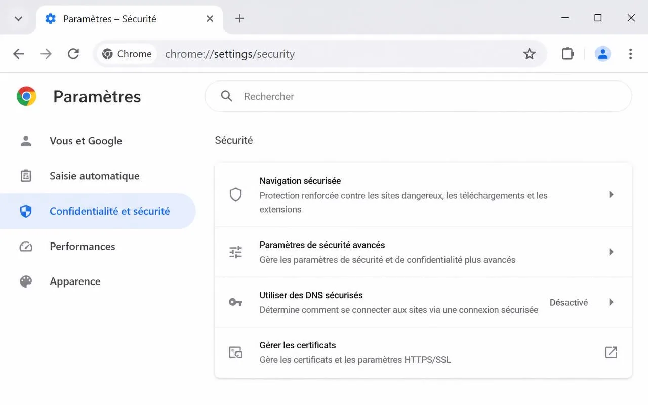 Google Chrome (PC) — écran correspondant à cette étape