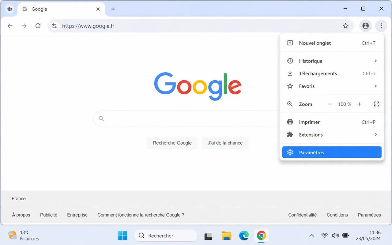 Google Chrome (PC) — écran correspondant à cette étape